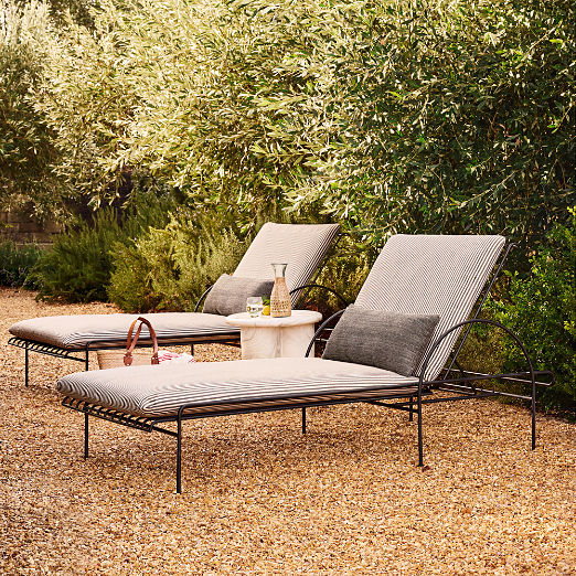 Costa Black Metal Outdoor Sun Lounger with Black and White Striped Sunbrella® Cushions
