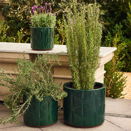 Mina Round Dark Green Reactive Glazed Indoor/Outdoor Planter Large