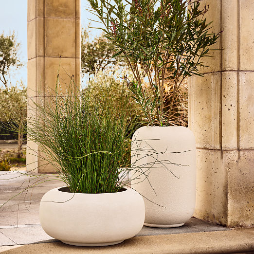 Anique Round White Cement Indoor/Outdoor Planters