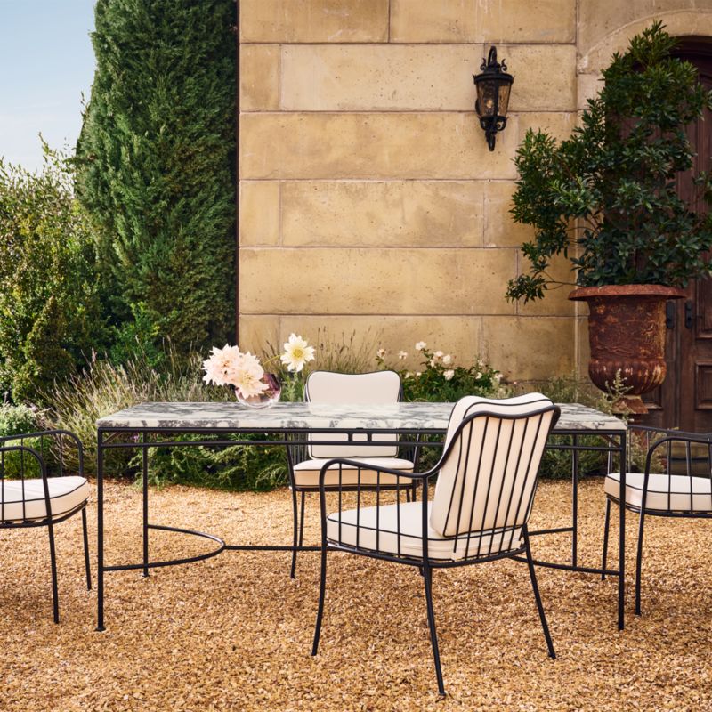 Welling Black Metal Outdoor Dining Armchair with White Sunbrella® Cushion - image 2 of 8