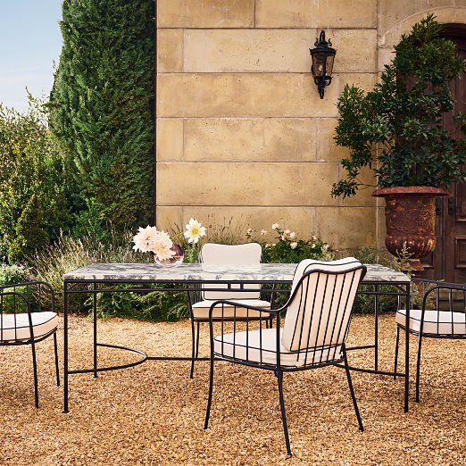 Calla 72" Rectangular Black Metal Outdoor Dining Table with Marble Top