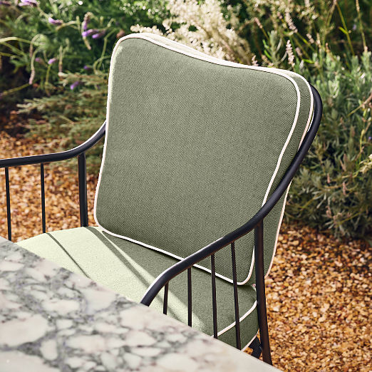Welling Black Metal Outdoor Dining Armchair with Green Sunbrella® Cushion Set of 4