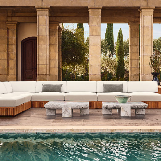 Topia Teak Outdoor Corner Chair with White Sunbrella® Cushions