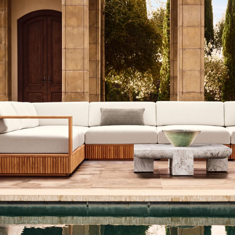 Topia 4-Piece Teak Outdoor Sectional Sofa and Ottoman with White Sunbrella® Cushions - image 2 of 10