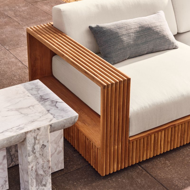 Topia 8-Piece U-Shaped Teak Outdoor Sectional Sofa with White Sunbrella® Cushions - image 3 of 10