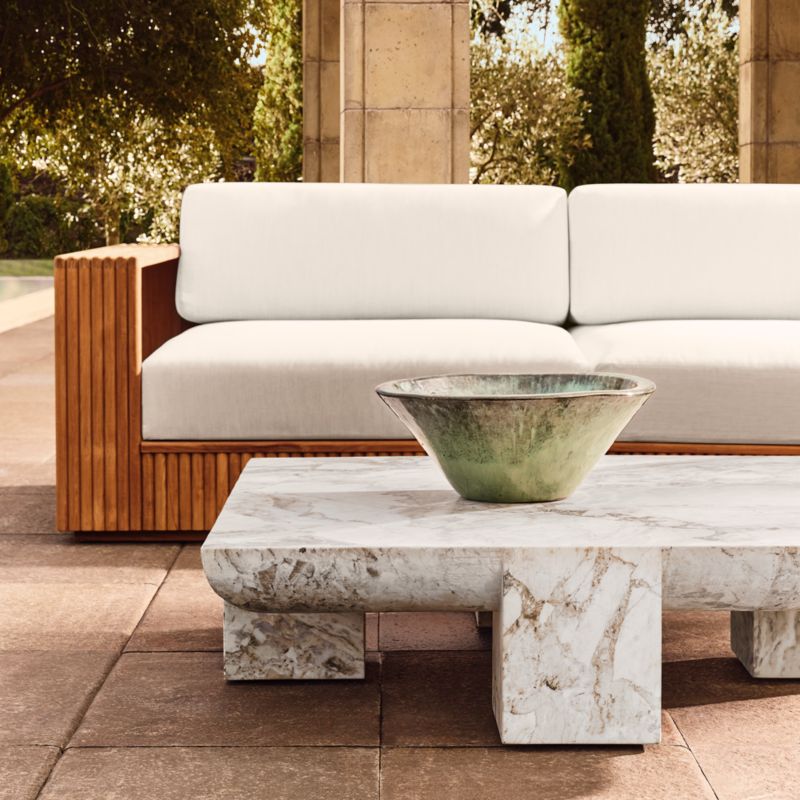 Topia 4-Piece Teak Outdoor Sectional Sofa and Ottoman with White Sunbrella® Cushions - image 4 of 10