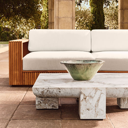Topia 3-Piece Teak Outdoor Sectional Sofa with White Sunbrella® Cushions