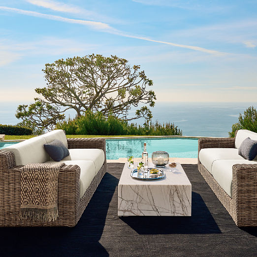 Maylin 98" All-Weather Rattan Outdoor Sofa with Warm White Sunbrella® Cushions