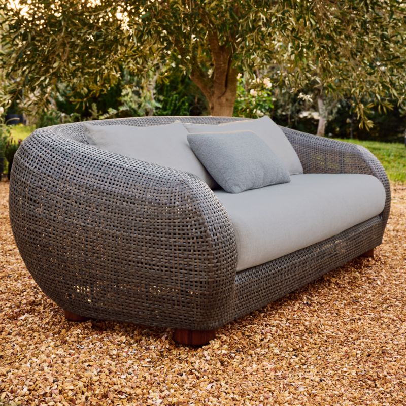 Laszlo All-Weather Rattan Outdoor Sofa with Light Grey Sunbrella® Cushions - image 3 of 8