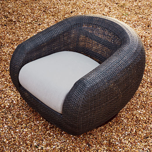 Laszlo All-Weather Rattan Outdoor Swivel Lounge Chair with Light Grey Sunbrella® Cushion Set of 2