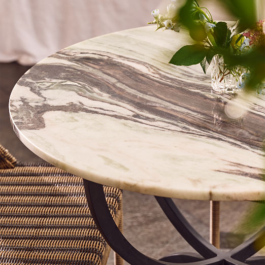 Colima 60" Round Black Metal Outdoor Dining Table with Marble Top