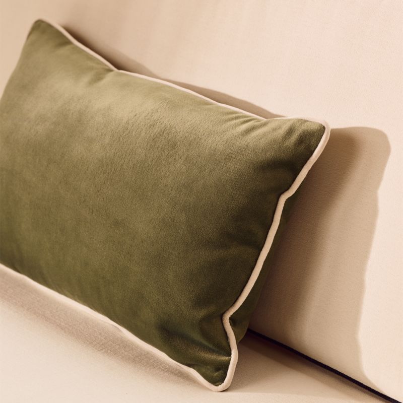 Bronte Olive Green Velvet Outdoor Throw Pillow 20"x12" - image 5 of 9