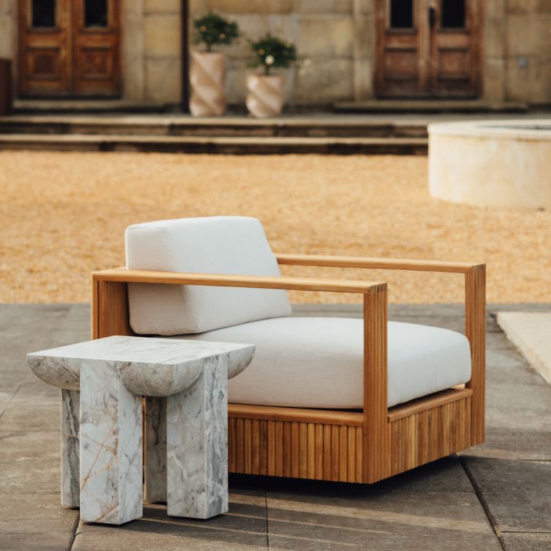 Topia Teak Outdoor Swivel Lounge Chair with White Sunbrella® Cushions