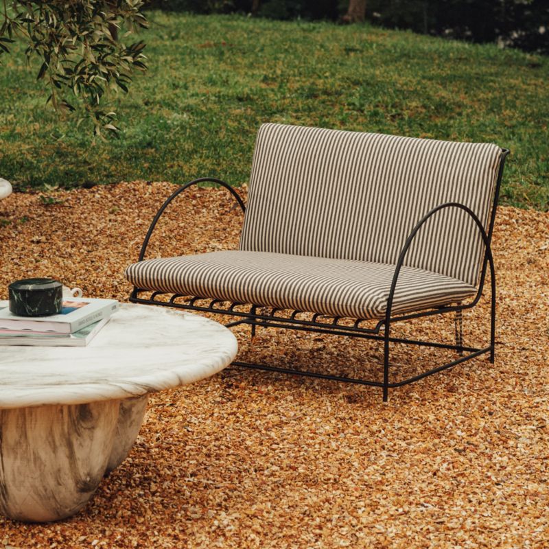 Costa Black Metal Outdoor Lounge Chair with Black and White Striped Sunbrella® Cushions - image 8 of 13