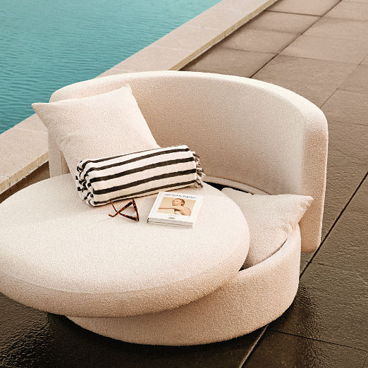 Lucie White Boucle Upholstered Outdoor Swivel Lounge Chair with Storage Set of 2