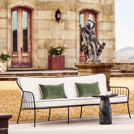 Welling Black Metal Outdoor Sofa with White Cushions