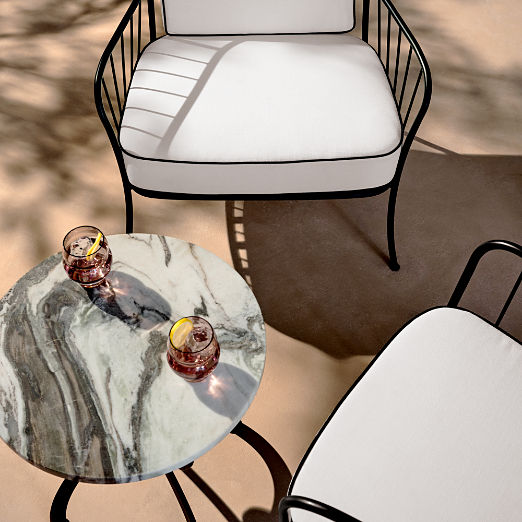 Colima Round Black Metal Outdoor Side Table with Marble Top