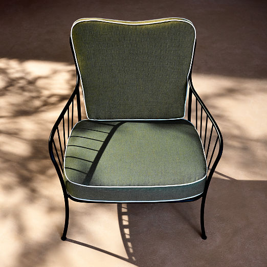 Welling Black Metal Outdoor Lounge Chair with Green Sunbrella® Cushions