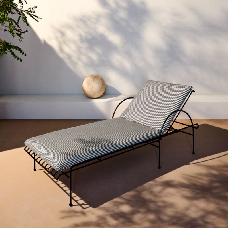 Costa Black Metal Outdoor Sun Lounger with Black and White Striped Sunbrella® Cushions - image 3 of 10