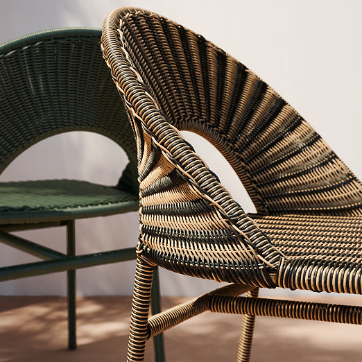 Arly Black and Light Brown Striped All-Weather Rattan Outdoor Dining Chair Set of 4