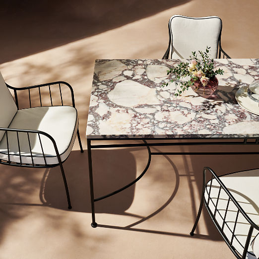 Calla 32" Rectangular Black Metal Outdoor Bistro Table with Marble Top