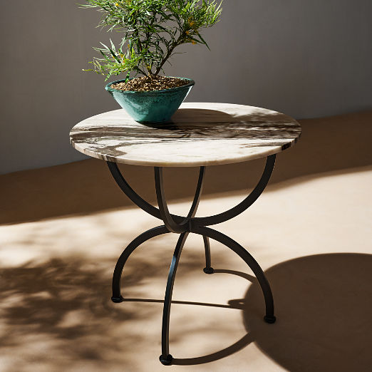 Colima 32" Round Black Metal Outdoor Bistro Table with Marble Top