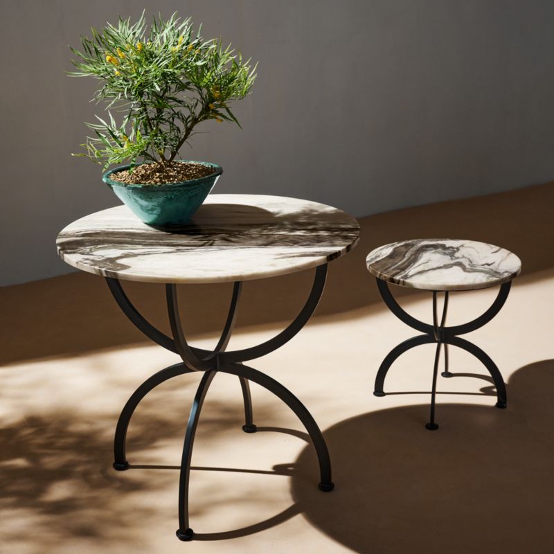 Colima Round Black Metal Outdoor Side Table with Marble Top - image 2 of 6