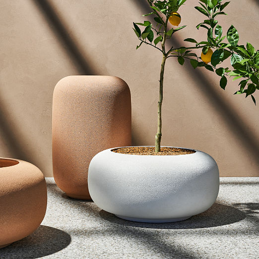 Anique Round White Cement Indoor/Outdoor Planters
