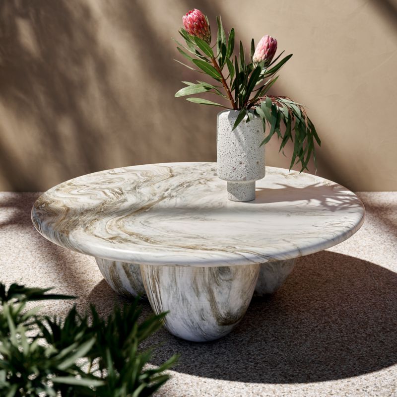 Cova Round Marbled Resin Outdoor Coffee Table - image 2 of 6