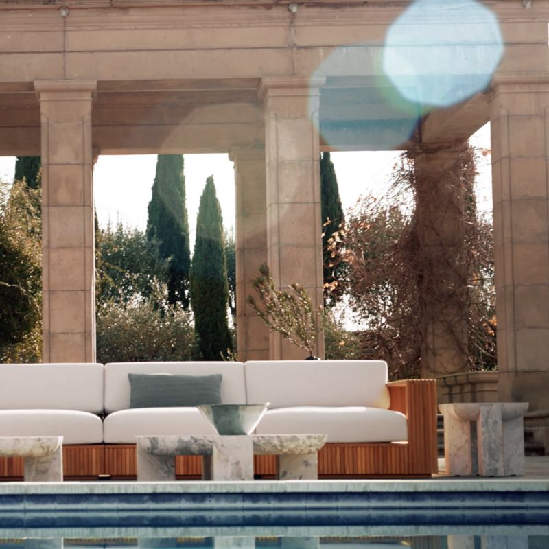 Play Topia 3-Piece Teak Outdoor Sectional Sofa with White Sunbrella® Cushions - video 1 of 1