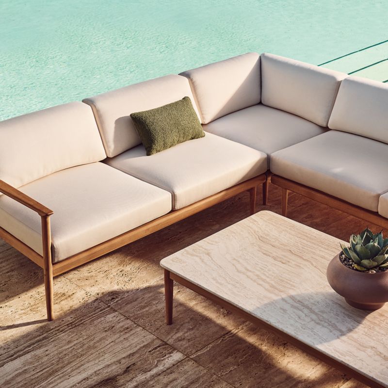 Tide 60" Rectangular Travertine and Teak Outdoor Coffee Table - image 8 of 9