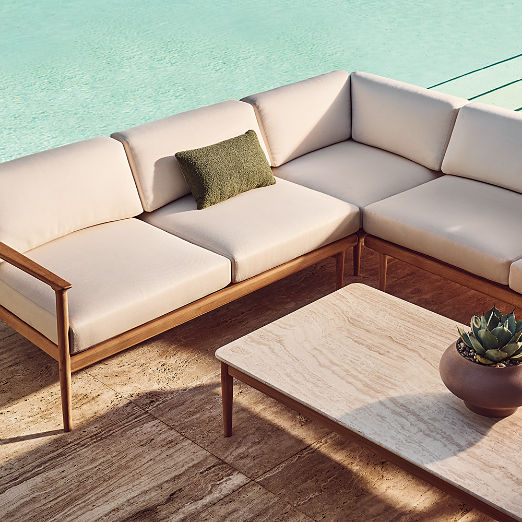 Tide Teak Outdoor Corner Chair With Ivory Sunbrella® Cushions