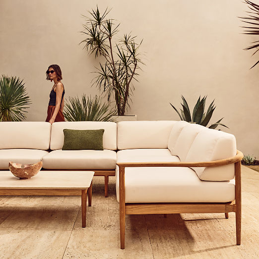 Tide 5-Piece L-Shaped Teak Outdoor Sectional Sofa with Ivory Sunbrella® Cushions