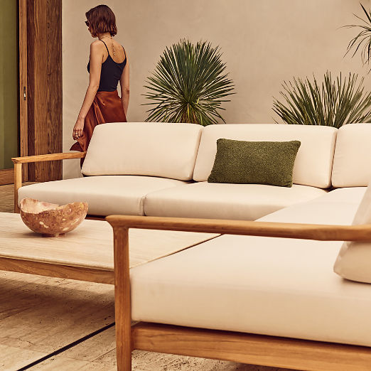 Tide Teak Outdoor Left-Arm Sofa With Ivory Sunbrella® Cushions