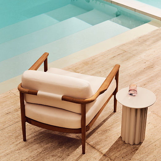 Tide Teak Outdoor Lounge Chair with Ivory Sunbrella® Cushions Set of 2