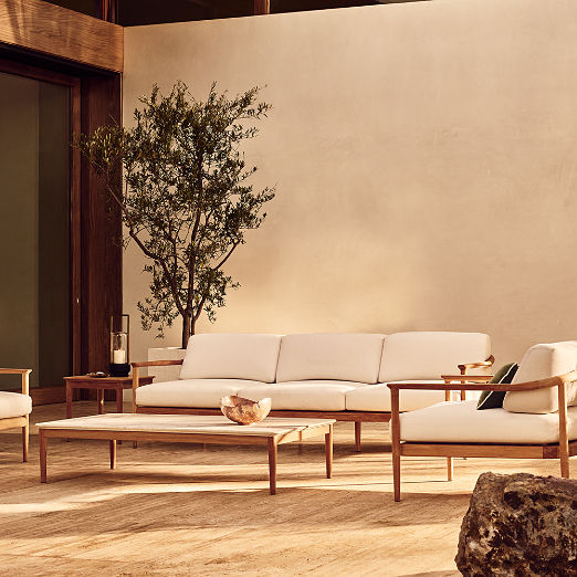 Tide 60" Rectangular Travertine and Teak Outdoor Coffee Table