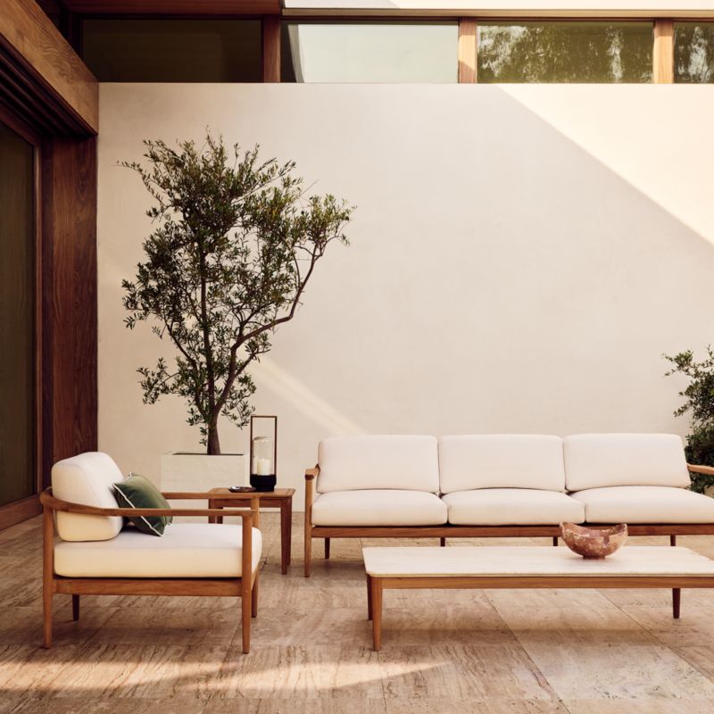 Tide 60" Rectangular Travertine and Teak Outdoor Coffee Table - image 7 of 9