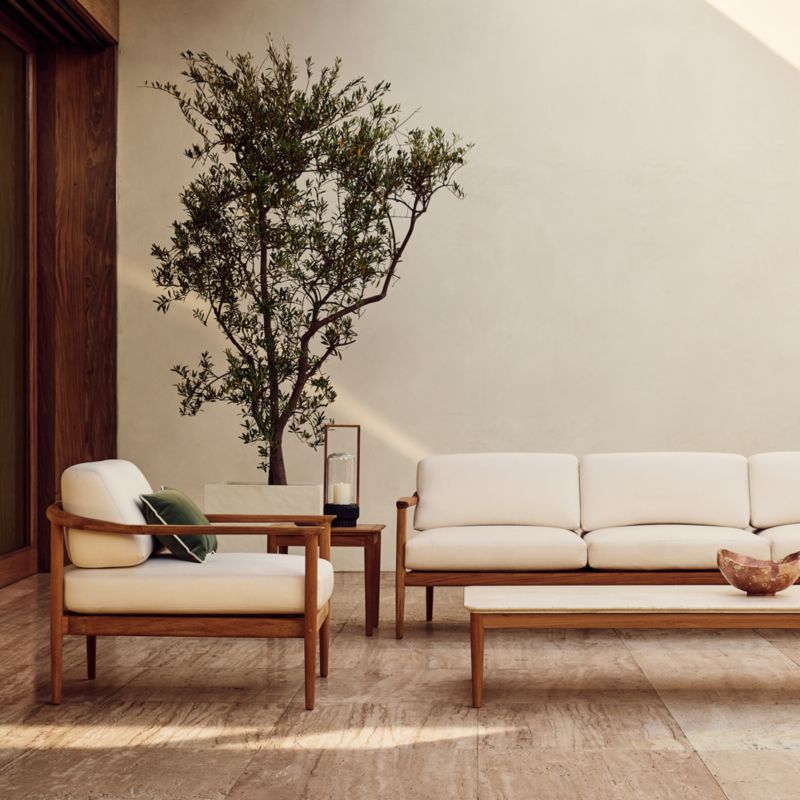 Tide 60" Rectangular Travertine and Teak Outdoor Coffee Table - image 2 of 7