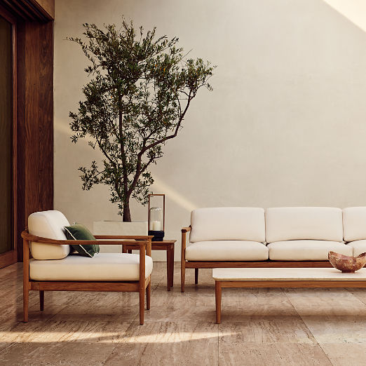 Tide 95" Teak Outdoor Sofa With Ivory Sunbrella® Cushions