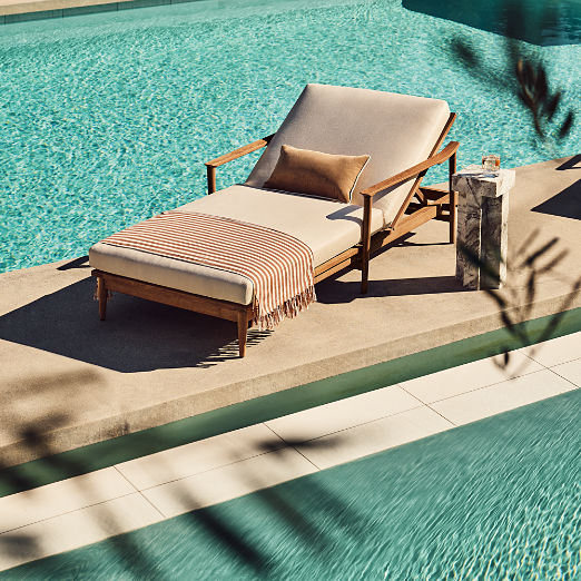 Tide Teak Outdoor Sun Lounger With Ivory Sunbrella® Cushions