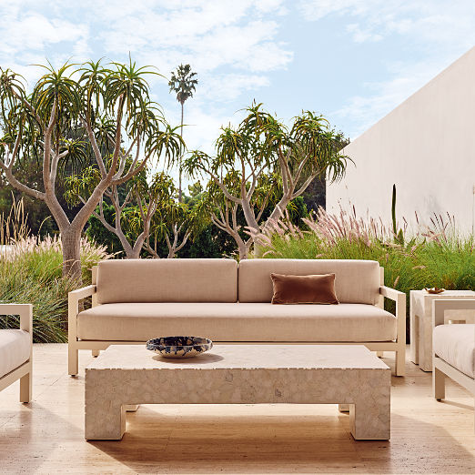 Bay 95" Ivory Aluminum Outdoor Sofa with Ivory Cushions