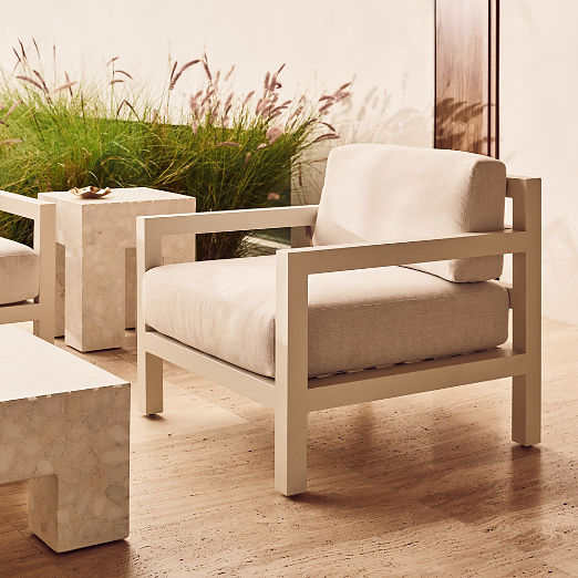 Bay Ivory Aluminum Outdoor Lounge Chair with Ivory Cushions Set of 2