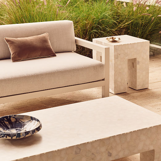 Bay 95" Ivory Aluminum Outdoor Sofa with Ivory Cushions