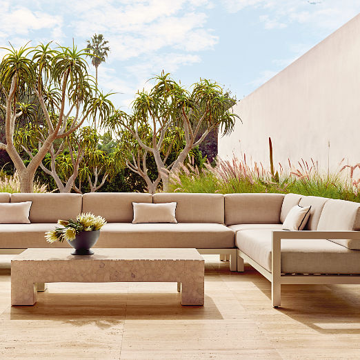 Bay 6-Piece Ivory Aluminum Outdoor Sectional Sofa with Ivory Cushions