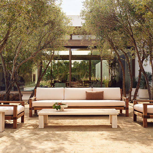 Oakley 100" Teak Outdoor Sofa With Ivory Sunbrella® Cushions