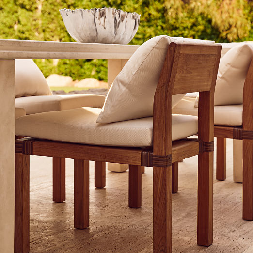 Oakley Teak Outdoor Dining Armless Chair with Ivory Sunbrella® Cushions Set of 4