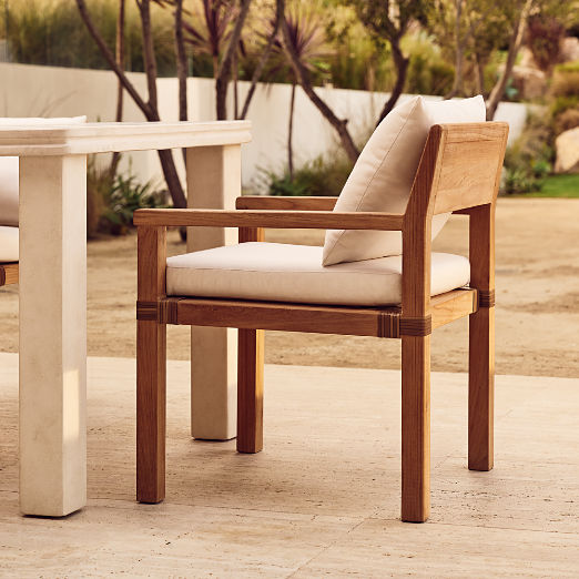 Oakley Teak Outdoor Dining Armchair with Ivory Sunbrella® Cushions Set of 4