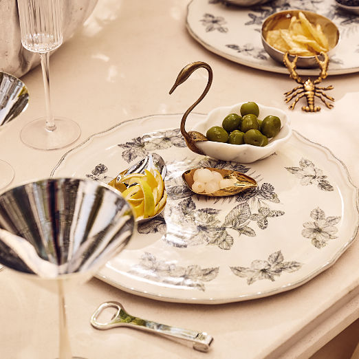 Odetta White Marble and Cast Brass Serving Bowl