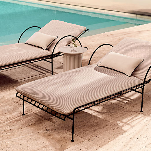 Costa Black Metal Outdoor Sun Lounger with Natural And White Striped Sunbrella® Cushions