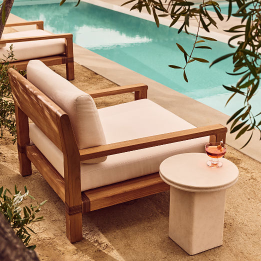 Oakley Teak Outdoor Lounge Chair with Ivory Sunbrella® Cushions Set of 2